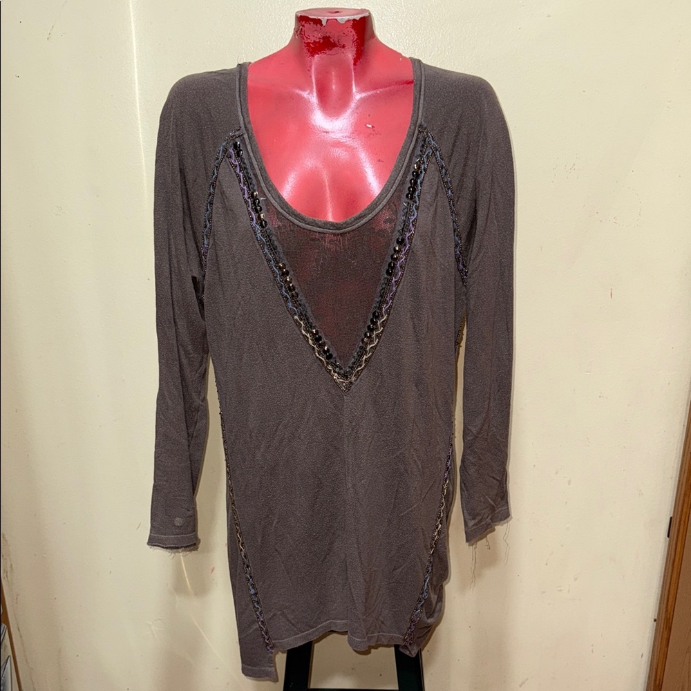 Free People Gray Tunic with Sequin Detail